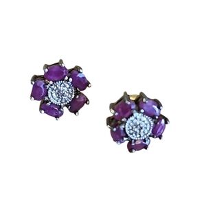 Sterling Silver Ruby Cluster Flower Earrings